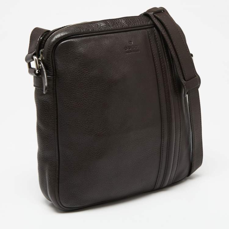 Pre Owned Gucci Dark Brown Leather Messenger Bag