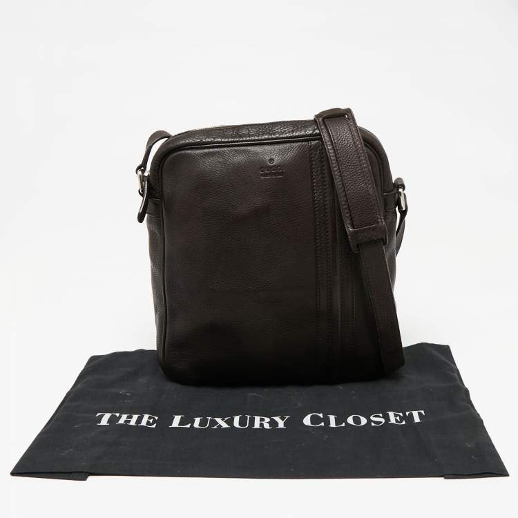 Pre Owned Gucci Dark Brown Leather Messenger Bag