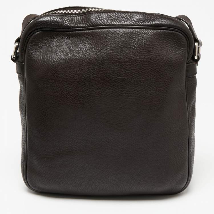 Pre Owned Gucci Dark Brown Leather Messenger Bag