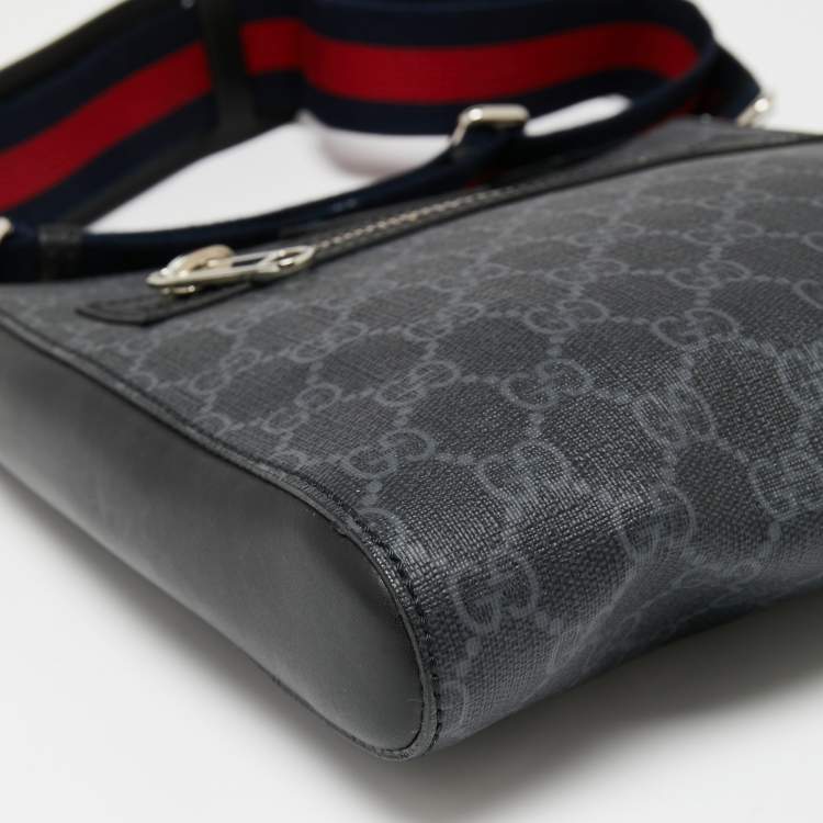 Pre Owned Gucci Black GG Supreme Canvas And Leather Small Messenger Bag