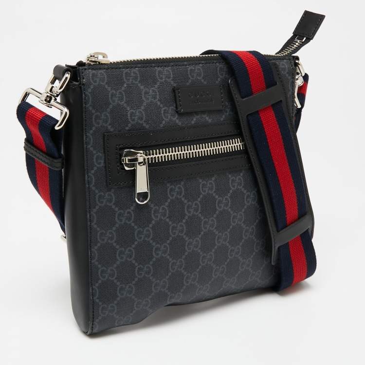 Pre Owned Gucci Black GG Supreme Canvas And Leather Small Messenger Bag