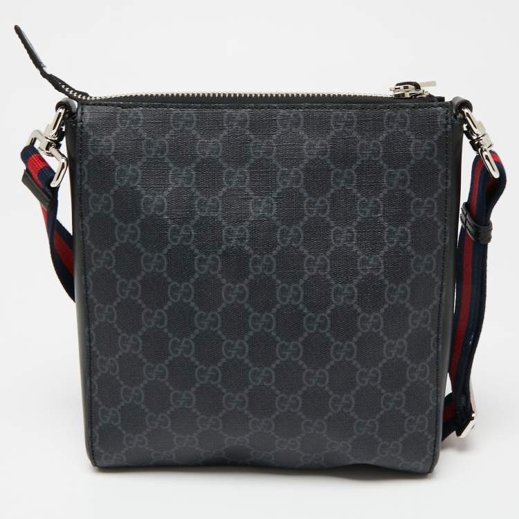 Pre Owned Gucci Black GG Supreme Canvas And Leather Small Messenger Bag