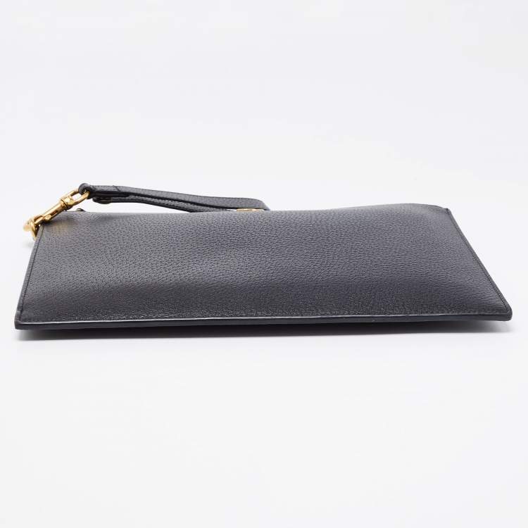 Pre Owned Gucci Black Leather GG Marmont Wristlet Pouch 