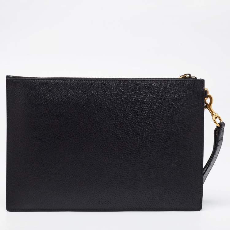 Pre Owned Gucci Black Leather GG Marmont Wristlet Pouch 