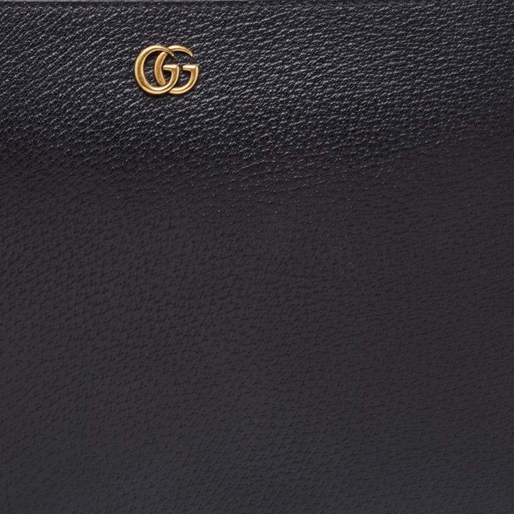 Pre Owned Gucci Black Leather GG Marmont Wristlet Pouch 