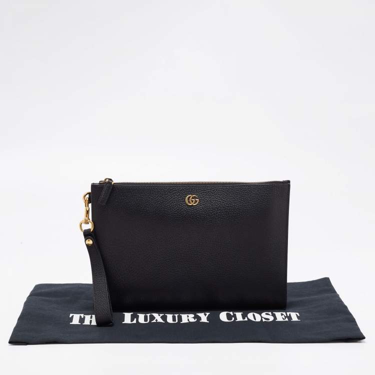 Pre Owned Gucci Black Leather GG Marmont Wristlet Pouch 