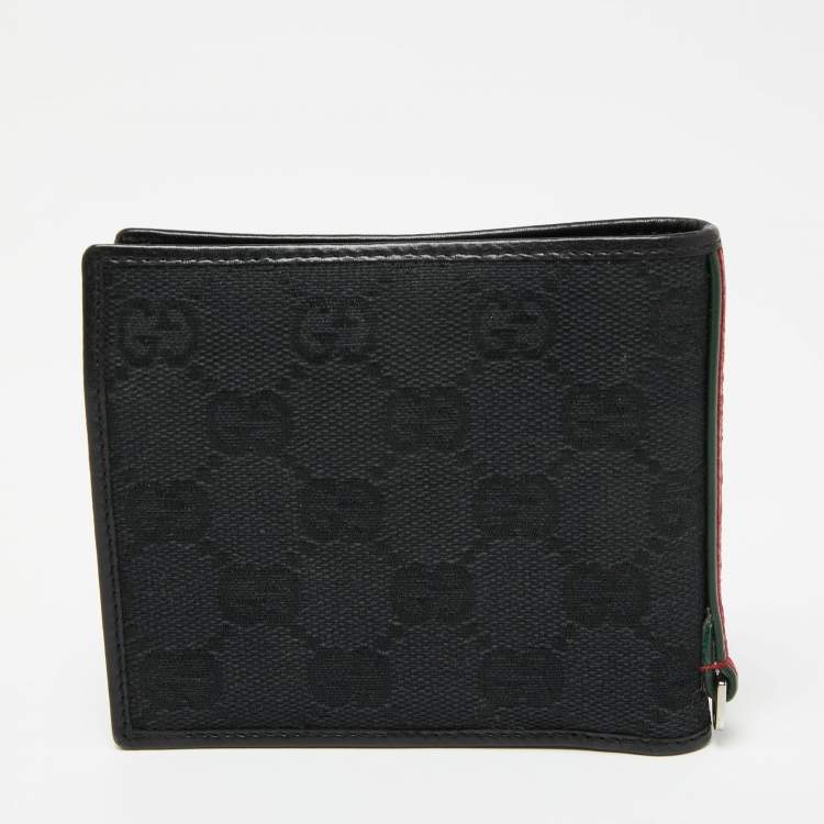 Pre Owned Gucci Black GG Canvas and Leather Wed Bifold Wallet
