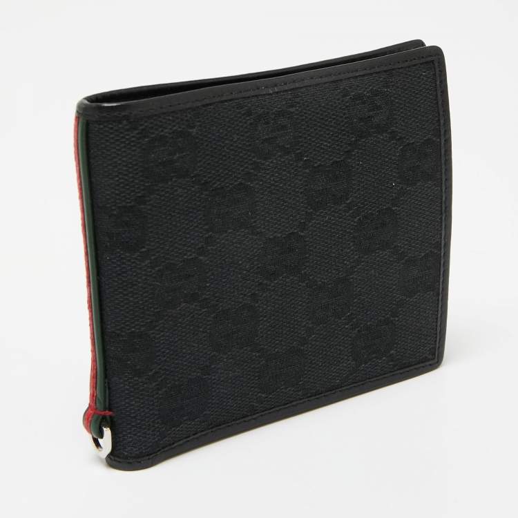 Pre Owned Gucci Black GG Canvas and Leather Wed Bifold Wallet