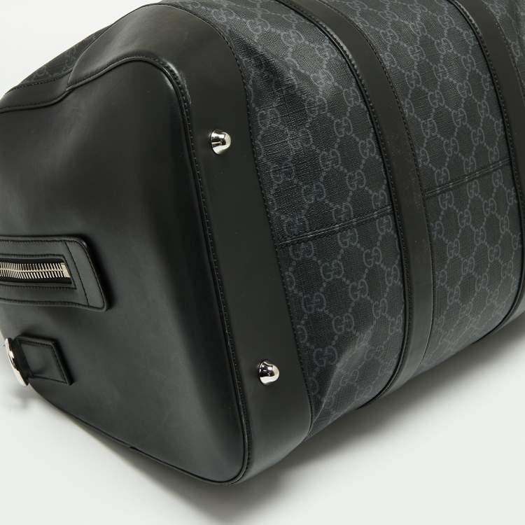 Pre Owned Gucci Black GG Supreme Canvas And Leather Large Carry On Duffel Bag