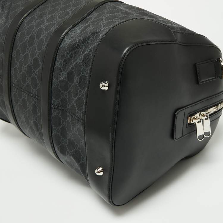 Pre Owned Gucci Black GG Supreme Canvas And Leather Large Carry On Duffel Bag