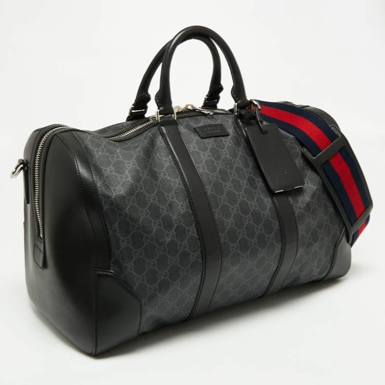 Pre Owned Gucci Black GG Supreme Canvas And Leather Large Carry On Duffel Bag