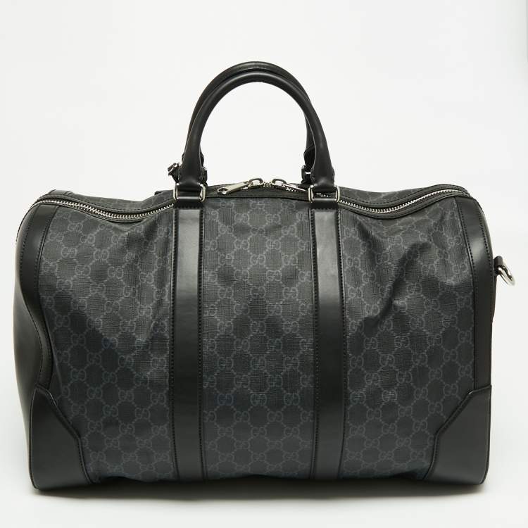 Pre Owned Gucci Black GG Supreme Canvas And Leather Large Carry On Duffel Bag