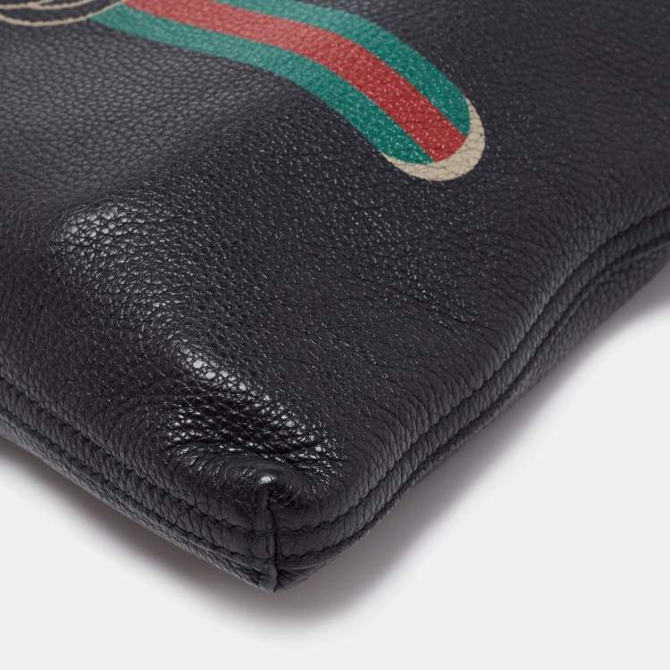Pre Owned Gucci Black Leather Logo Print Zip Pouch