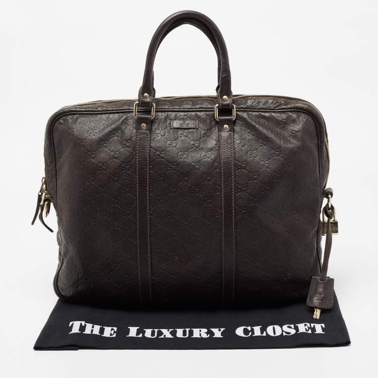 Pre Owned Gucci Dark Brown Guccissima Leather Briefcase Bag