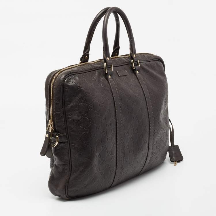Pre Owned Gucci Dark Brown Guccissima Leather Briefcase Bag