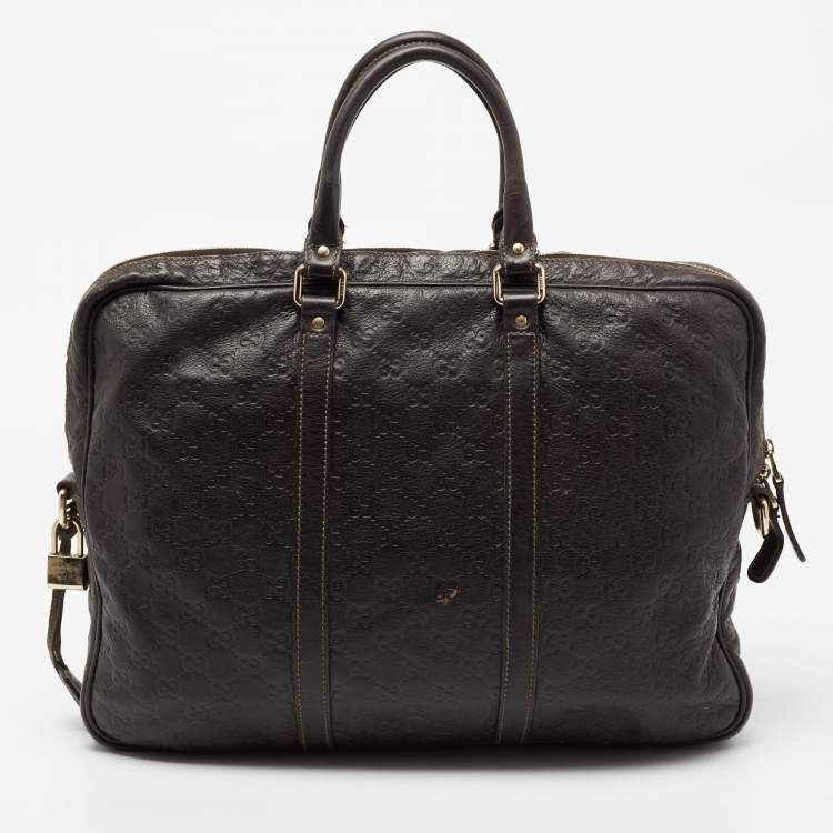 Pre Owned Gucci Dark Brown Guccissima Leather Briefcase Bag
