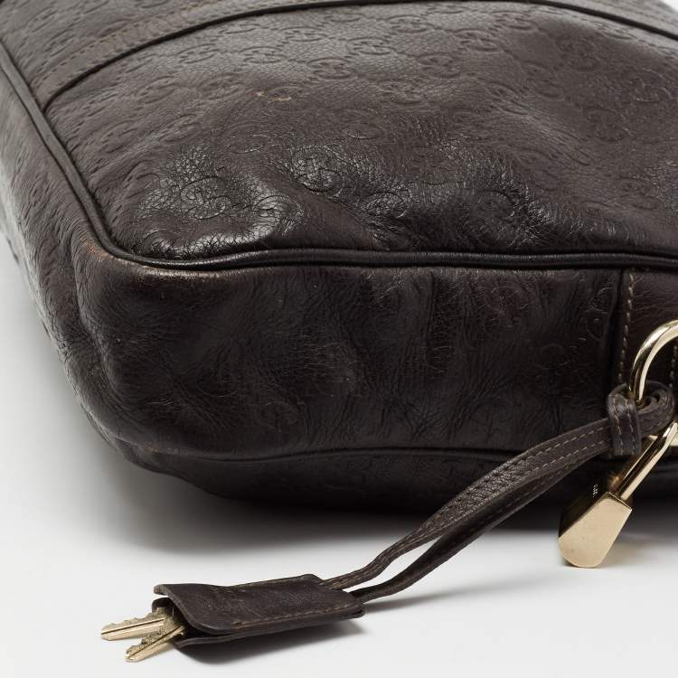 Pre Owned Gucci Dark Brown Guccissima Leather Briefcase Bag