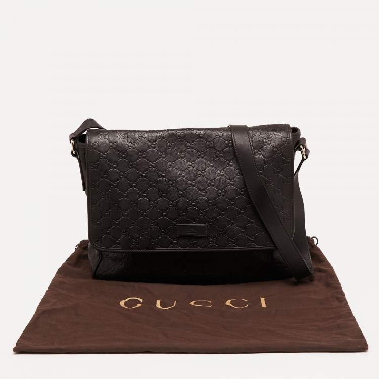 مملوكة مسبقًا Gucci Dark Brown Guccissima Leather Messenger Bag