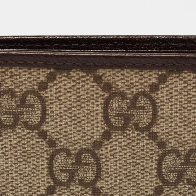 Pre Owned Gucci Beige GG Supreme Canvas and Leather Web Bifold Wallet