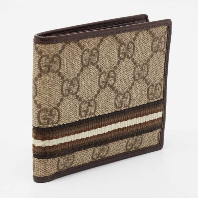 Pre Owned Gucci Beige GG Supreme Canvas and Leather Web Bifold Wallet