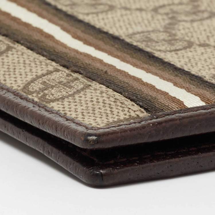 Pre Owned Gucci Beige GG Supreme Canvas and Leather Web Bifold Wallet