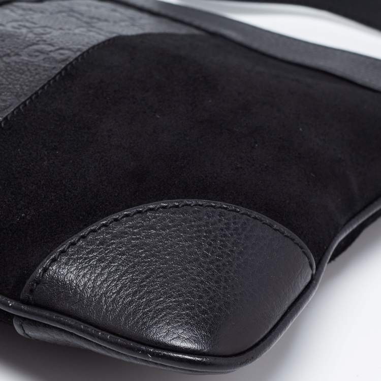 Pre Owned Gucci Black Suede and Guccissima Leather Messenger Bag