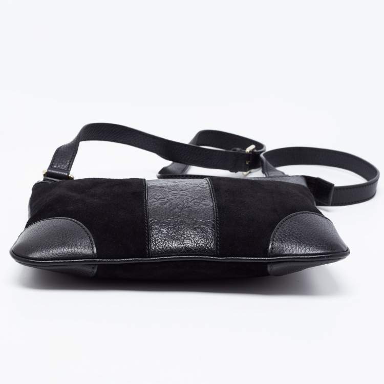 Pre Owned Gucci Black Suede and Guccissima Leather Messenger Bag