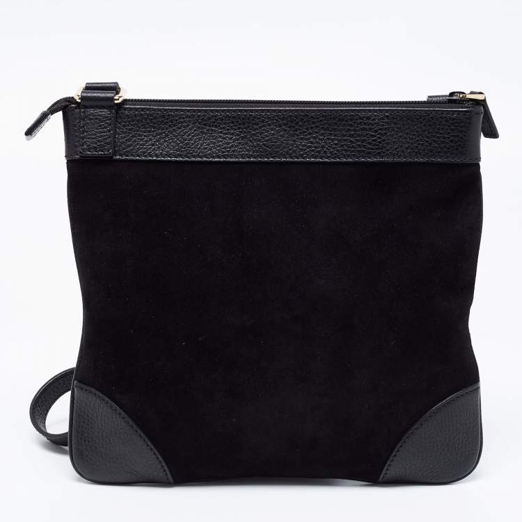 Pre Owned Gucci Black Suede and Guccissima Leather Messenger Bag