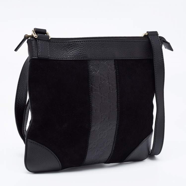 Pre Owned Gucci Black Suede and Guccissima Leather Messenger Bag