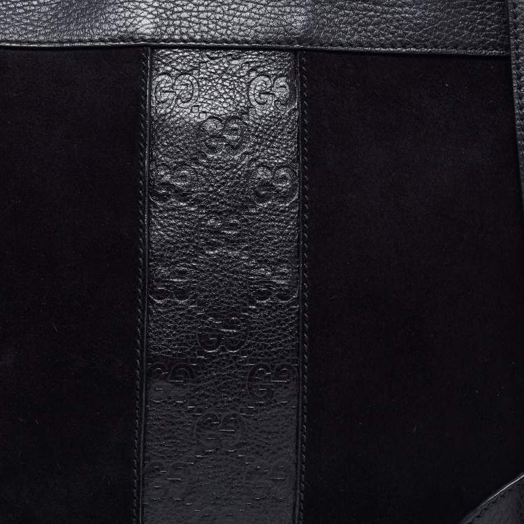 Pre Owned Gucci Black Suede and Guccissima Leather Messenger Bag