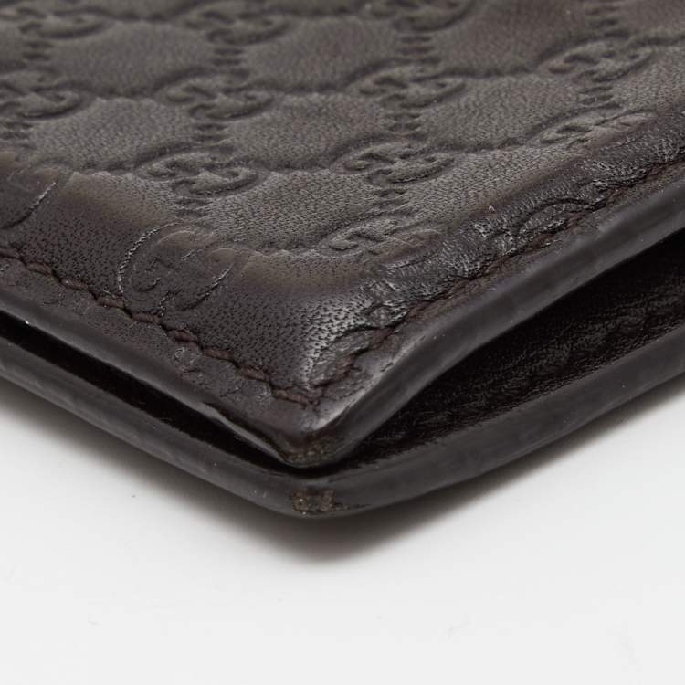 Pre Owned Gucci Brown Guccissima Leather Bifold Card Case