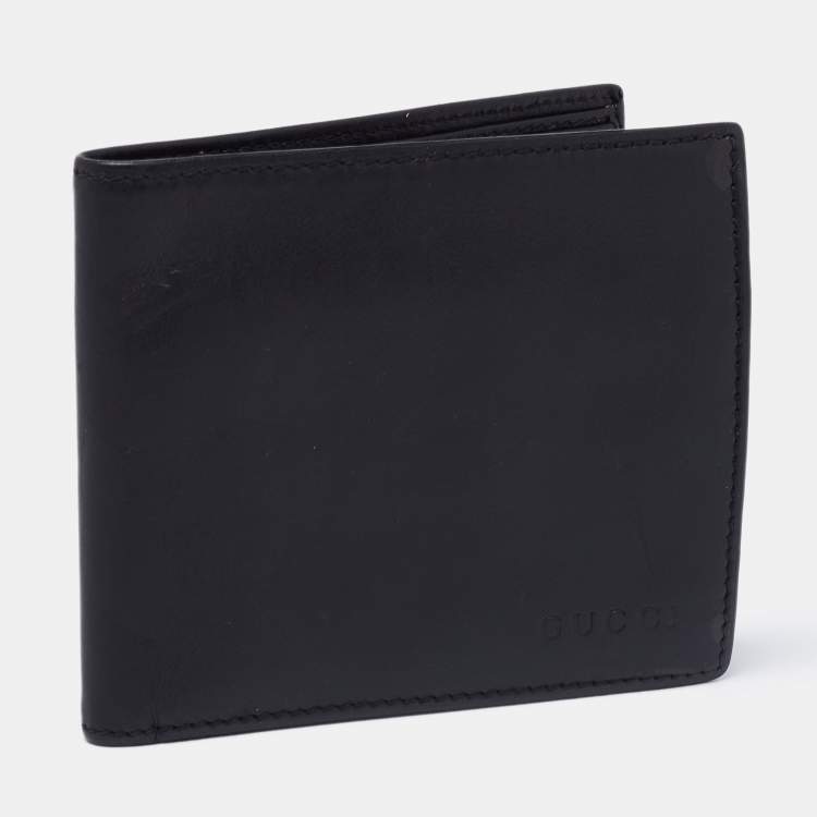 Pre Owned Gucci Black Leather Bifold Wallet 