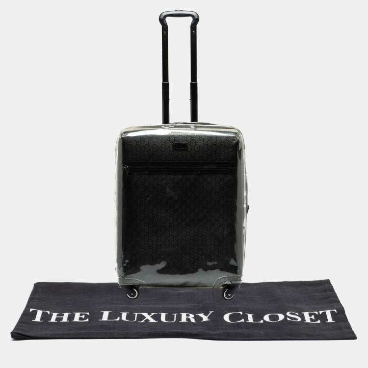 Pre Owned Gucci Black GG Imprime Canvas and Leather Trolley Suitcase