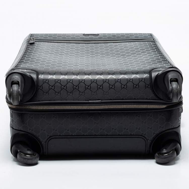 Pre Owned Gucci Black GG Imprime Canvas and Leather Trolley Suitcase