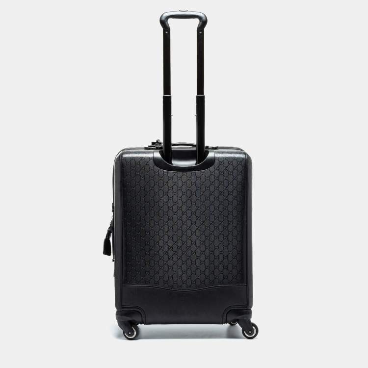 Pre Owned Gucci Black GG Imprime Canvas and Leather Trolley Suitcase