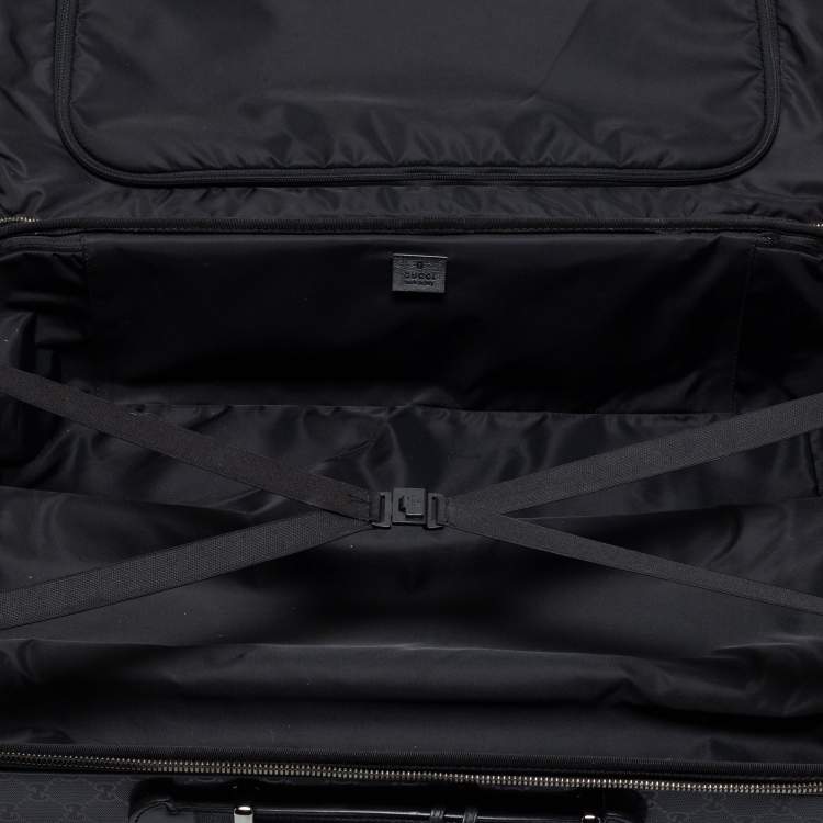 Pre Owned Gucci Black GG Imprime Canvas and Leather Trolley Suitcase