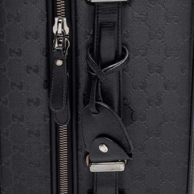Pre Owned Gucci Black GG Imprime Canvas and Leather Trolley Suitcase