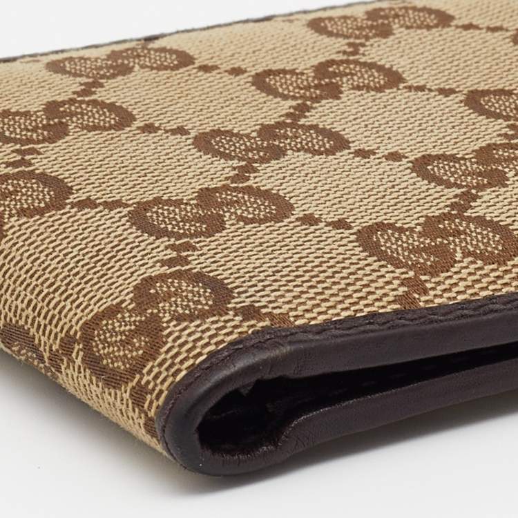 Pre Owned Gucci Beige/Brown GG Canvas and Leather Bifold Wallet