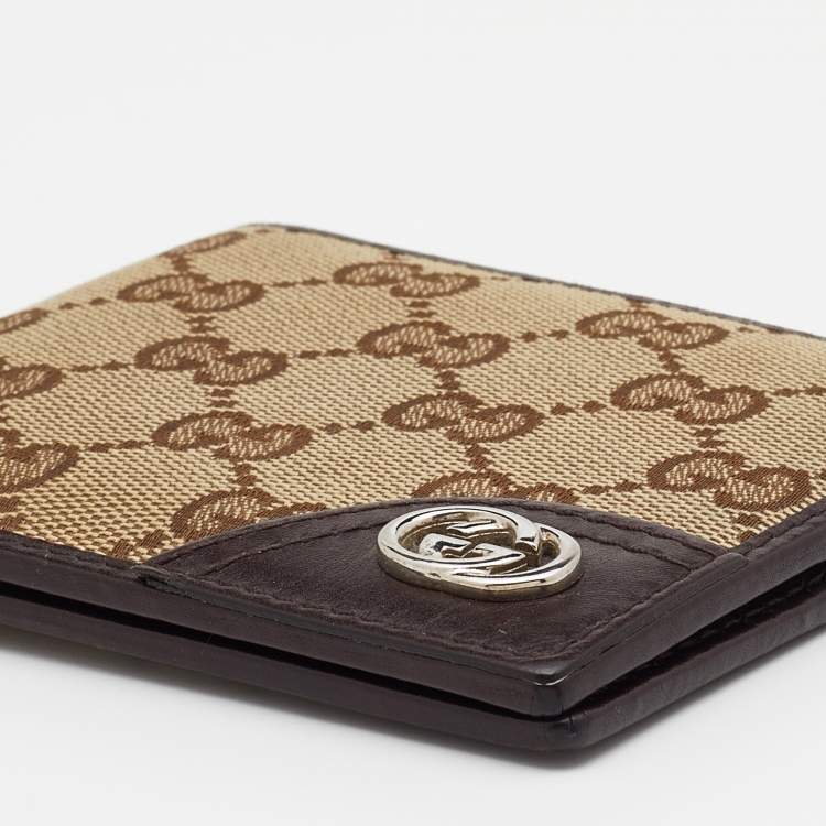 Pre Owned Gucci Beige/Brown GG Canvas and Leather Bifold Wallet