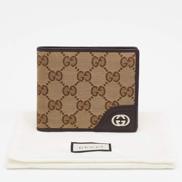 Pre Owned Gucci Beige/Brown GG Canvas and Leather Bifold Wallet