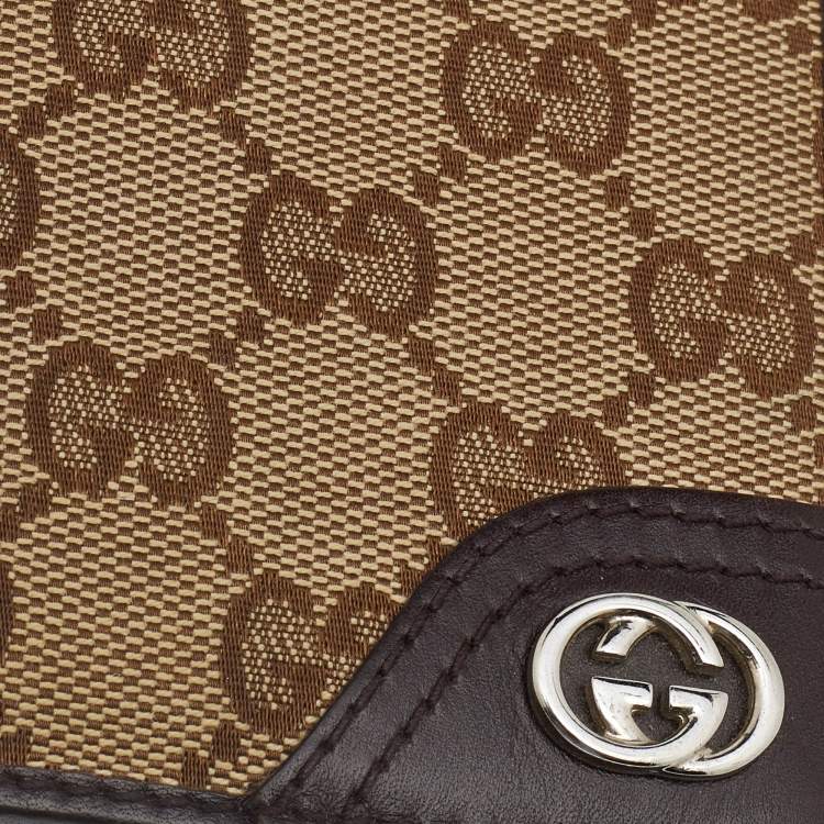 Pre Owned Gucci Beige/Brown GG Canvas and Leather Bifold Wallet