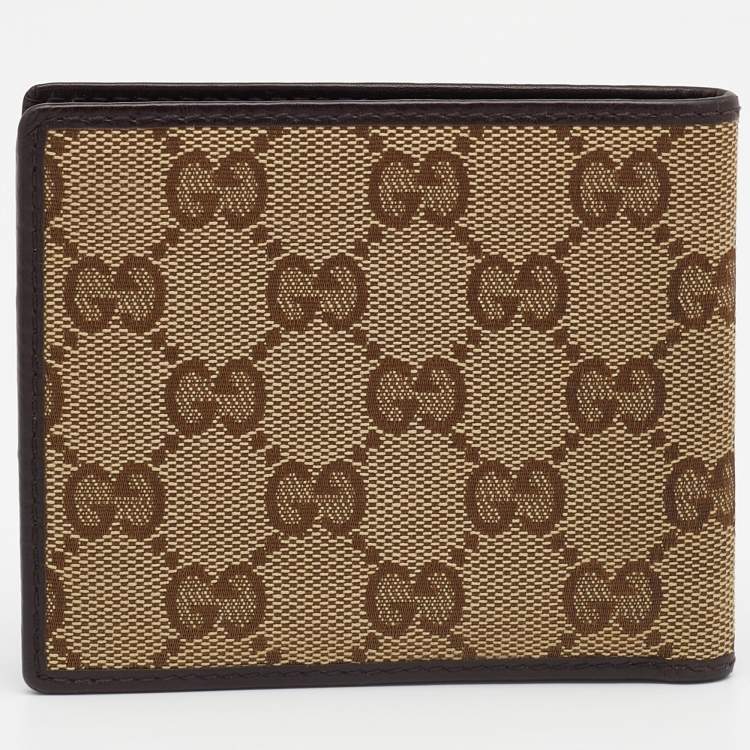 Pre Owned Gucci Beige/Brown GG Canvas and Leather Bifold Wallet