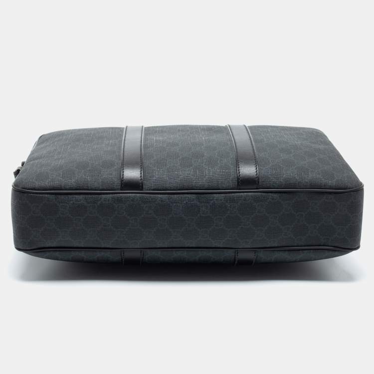 Pre Owned Gucci Black/Grey Guccissima Leather Laptop Bag