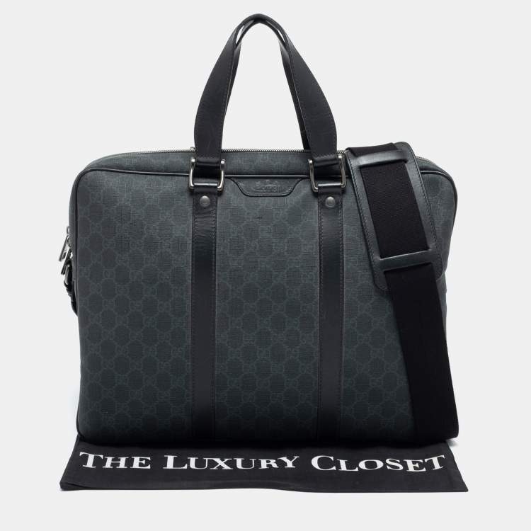 Pre Owned Gucci Black/Grey Guccissima Leather Laptop Bag