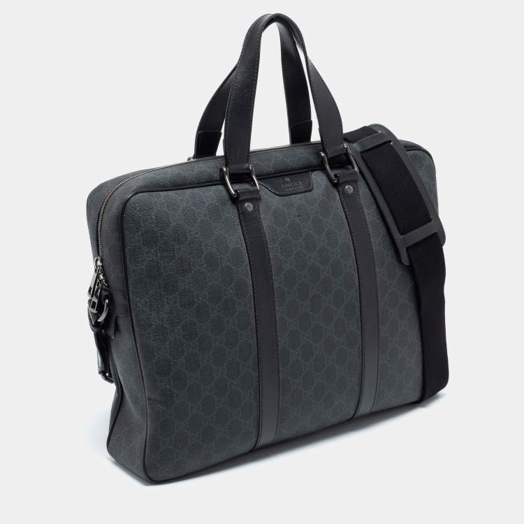 Pre Owned Gucci Black/Grey Guccissima Leather Laptop Bag