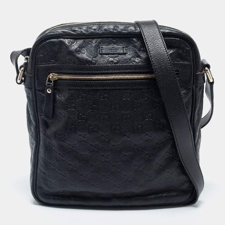 Pre Owned Gucci Black Guccissima Leather Messenger Bag