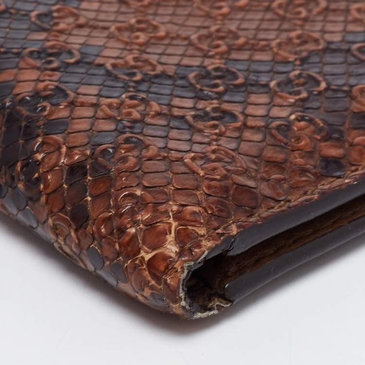 Pre Owned Gucci Brown Microguccissima Python Bifold Wallet