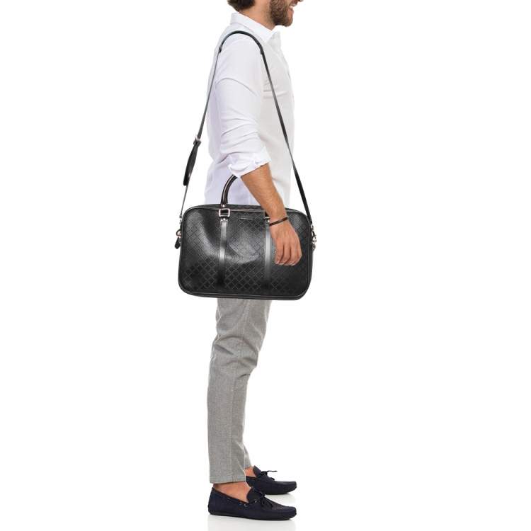 مملوكة مسبقًا Gucci Black Bright Diamante Leather Briefcase