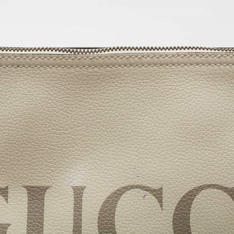 Pre Owned Gucci White Leather Logo Print Zip Pouch