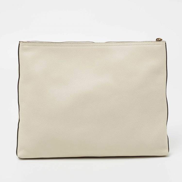 Pre Owned Gucci White Leather Logo Print Zip Pouch